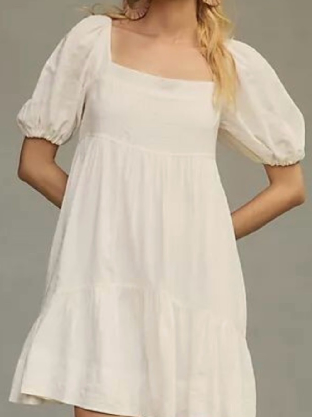 Pilcro Textured Tiered Babydoll White Dress with Puff Sleeves size 2X